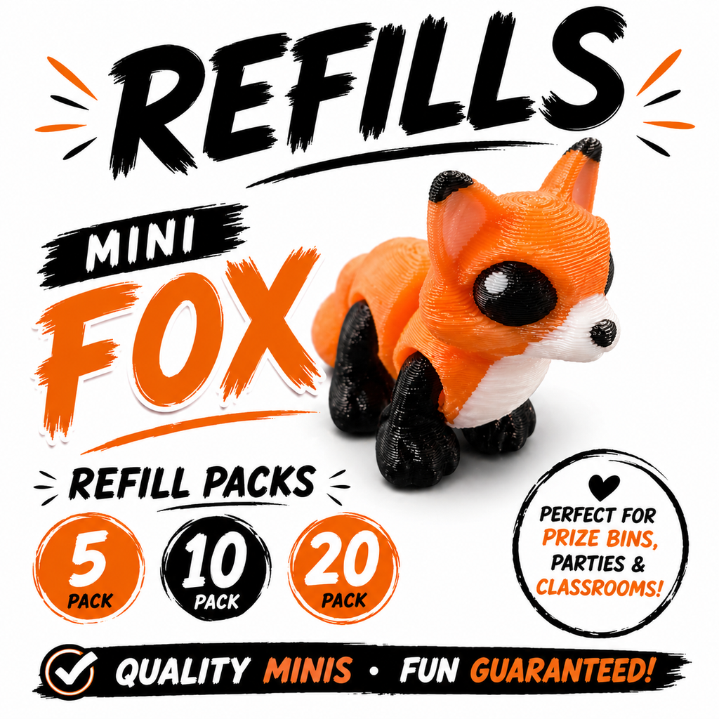 Mini Fox Refill Pack – 3D Printed Prize Bin Toys – Choose 5, 10 or 20 – Classroom Rewards, Party Favors, Treasure Box Fillers