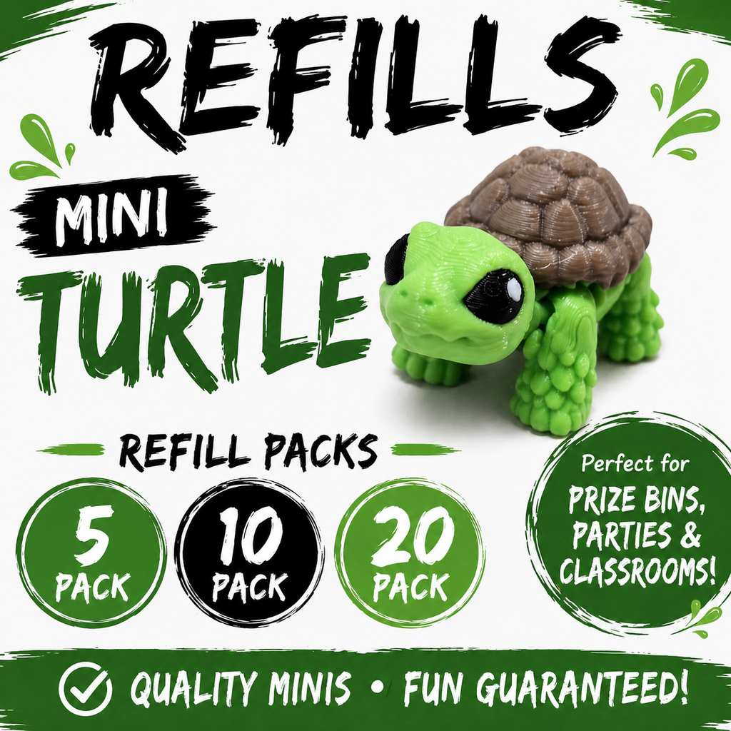 Mini Turtle Refill Pack – 3D Printed Prize Bin Toys – Choose 5, 10 or 20 – Classroom Rewards, Party Favors, Treasure Box Fillers