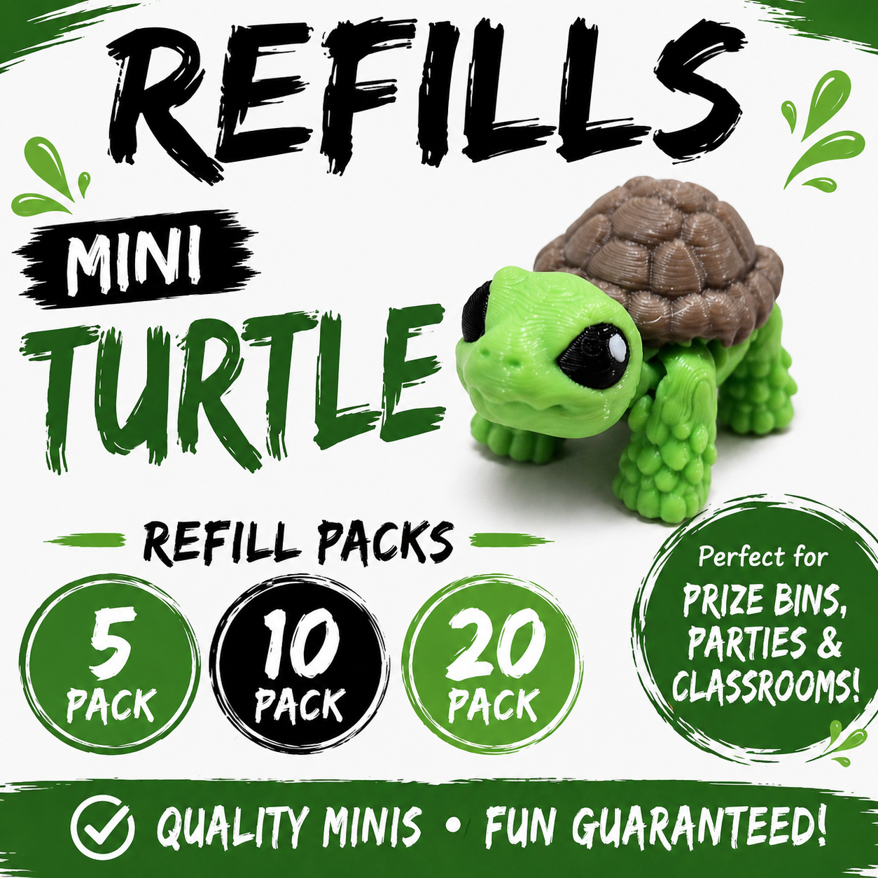 Mini Turtle Refill Pack – 3D Printed Prize Bin Toys – Choose 5, 10 or 20 – Classroom Rewards, Party Favors, Treasure Box Fillers