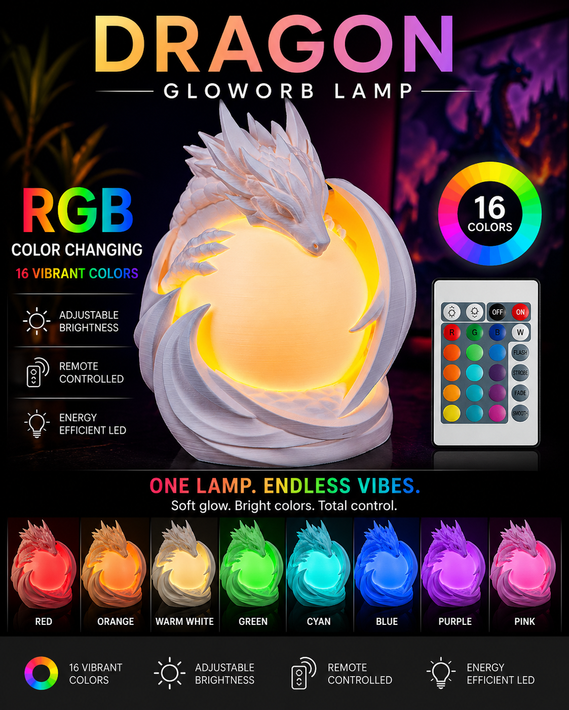 GlowOrb Dragon Lamp