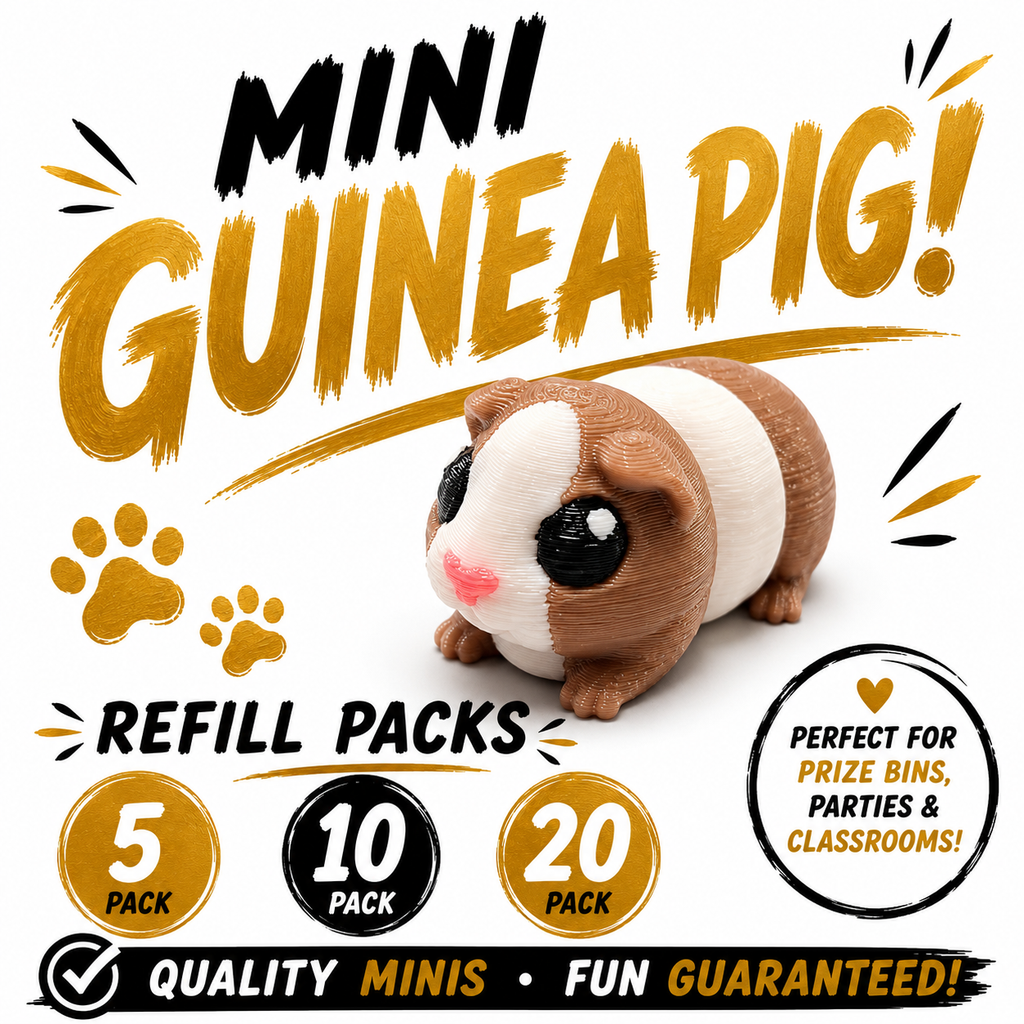 Mini Guinea Pig Refill Pack – 3D Printed Prize Bin Toys – Choose 5, 10 or 20 – Classroom Rewards, Party Favors, Treasure Box Fillers
