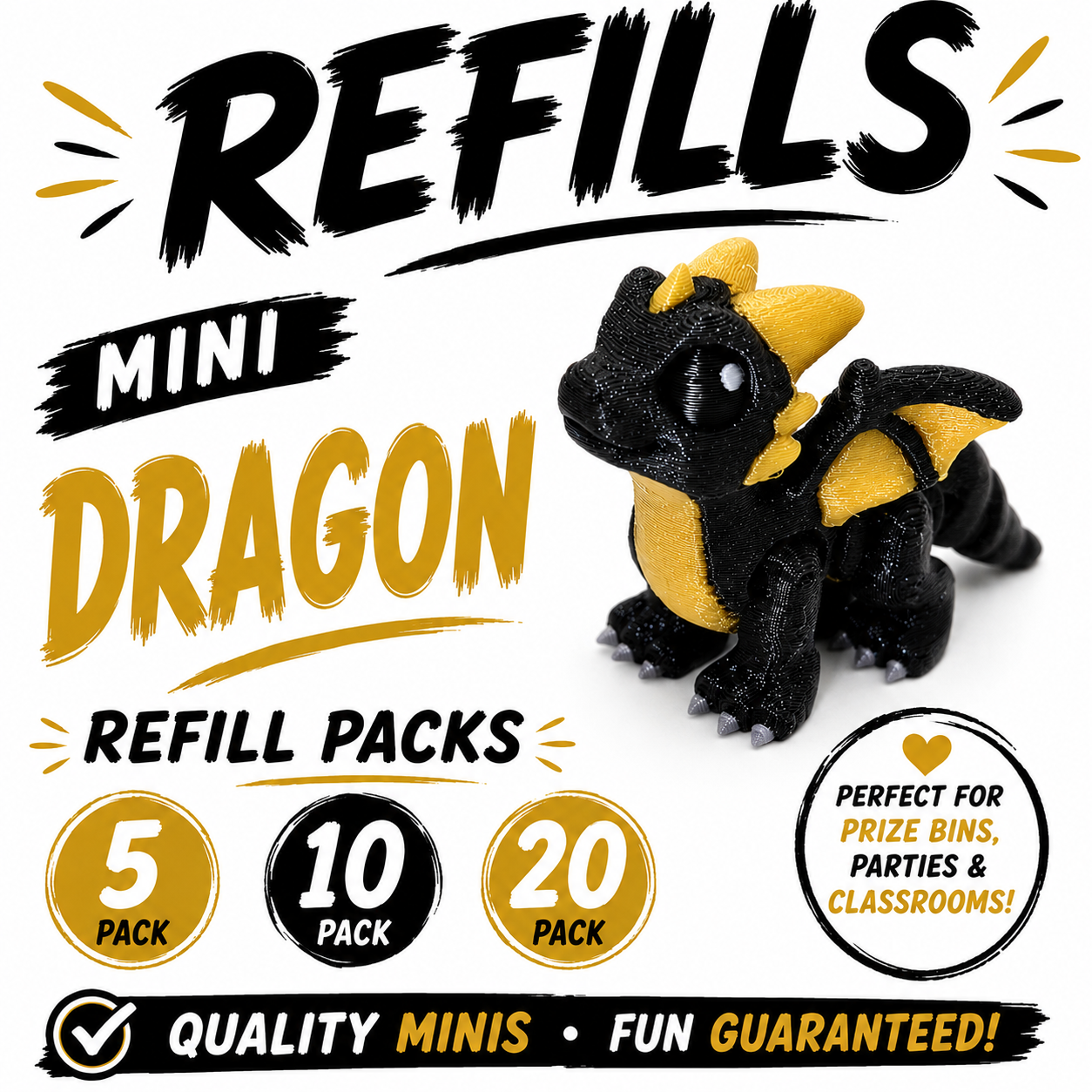 Mini Dragon Refill Pack – 3D Printed Prize Bin Toys – Choose 5, 10 or 20 – Classroom Rewards, Party Favors, Treasure Box Fillers (Copy)