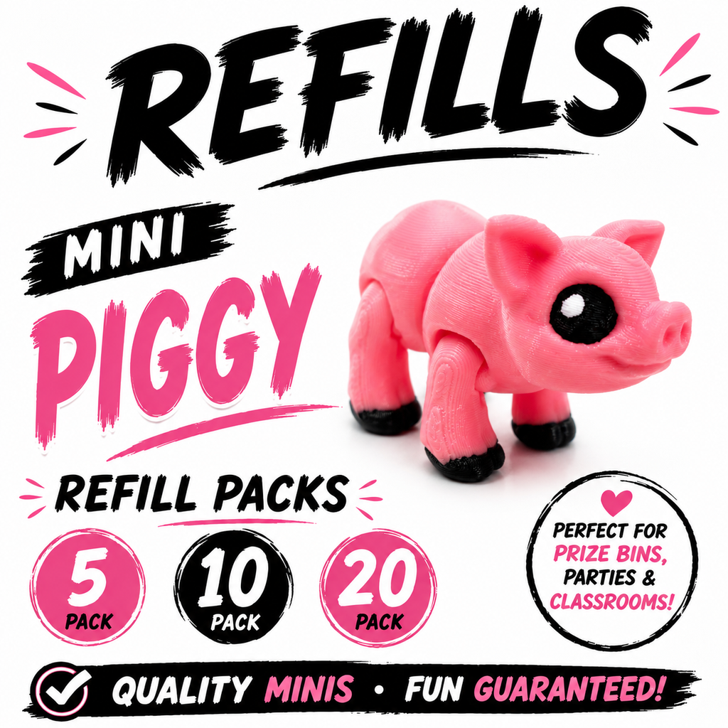 Mini Piggy Refill Pack – 3D Printed Prize Bin Toys – Choose 5, 10 or 20 – Classroom Rewards, Party Favors, Treasure Box Fillers