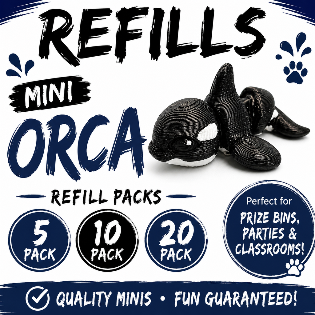 Mini Orca Refill Pack – 3D Printed Prize Bin Toys – Choose 5, 10 or 20 – Classroom Rewards, Party Favors, Treasure Box Fillers