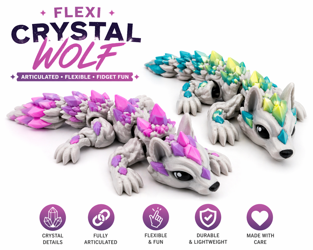 Flexi Crystal Wolf – Articulated 3D Printed Wolf