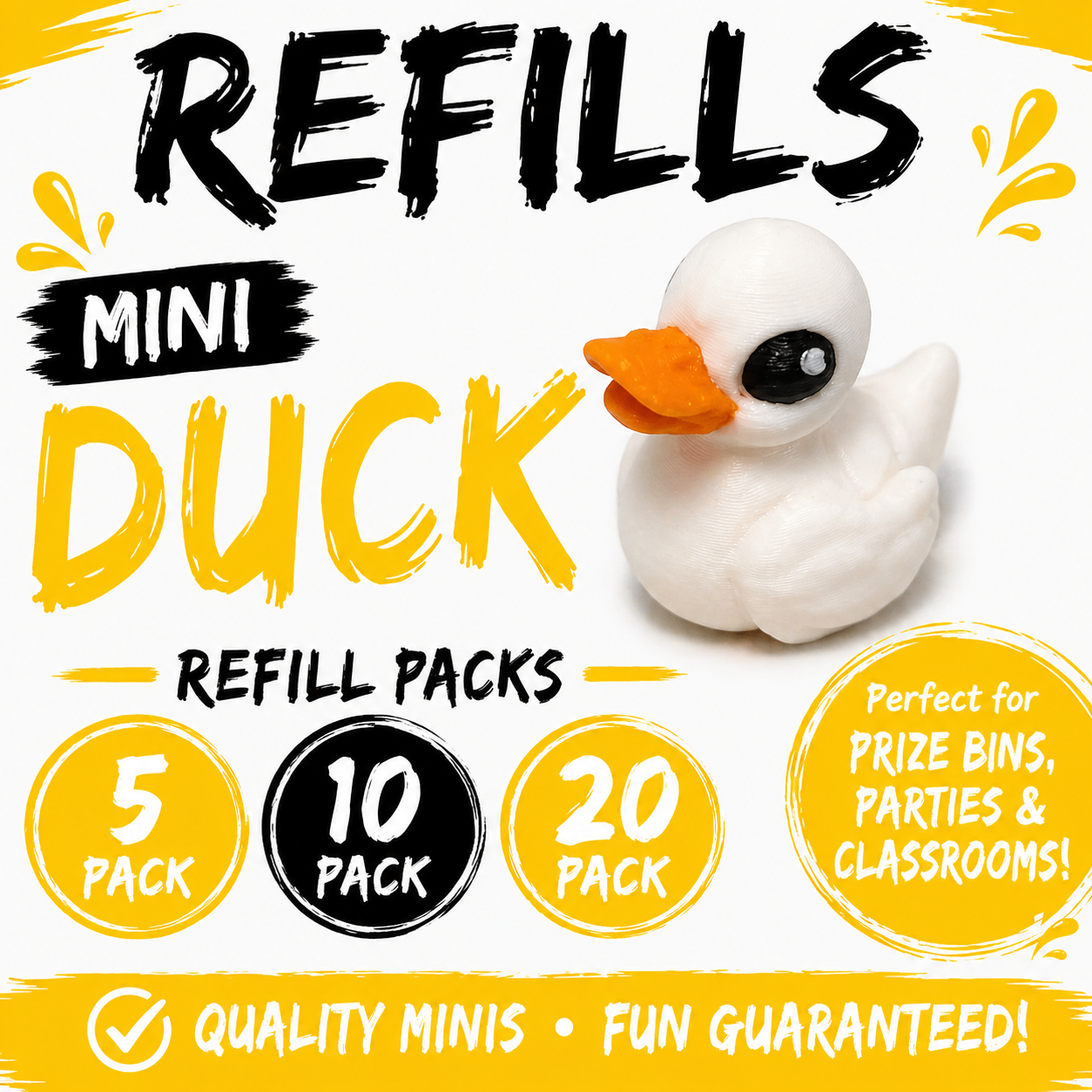 Mini Duck Refill Pack – 3D Printed Prize Bin Toys – Choose 5, 10 or 20 – Classroom Rewards, Party Favors, Treasure Box Fillers