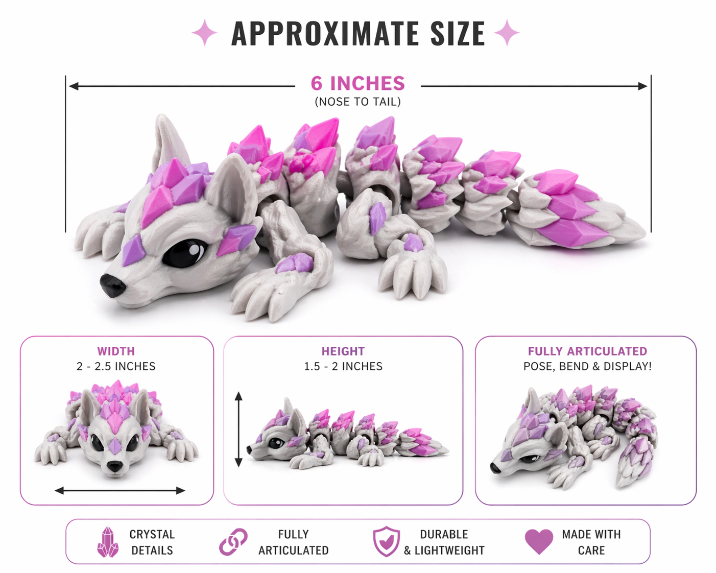 Flexi Crystal Wolf – Articulated 3D Printed Wolf