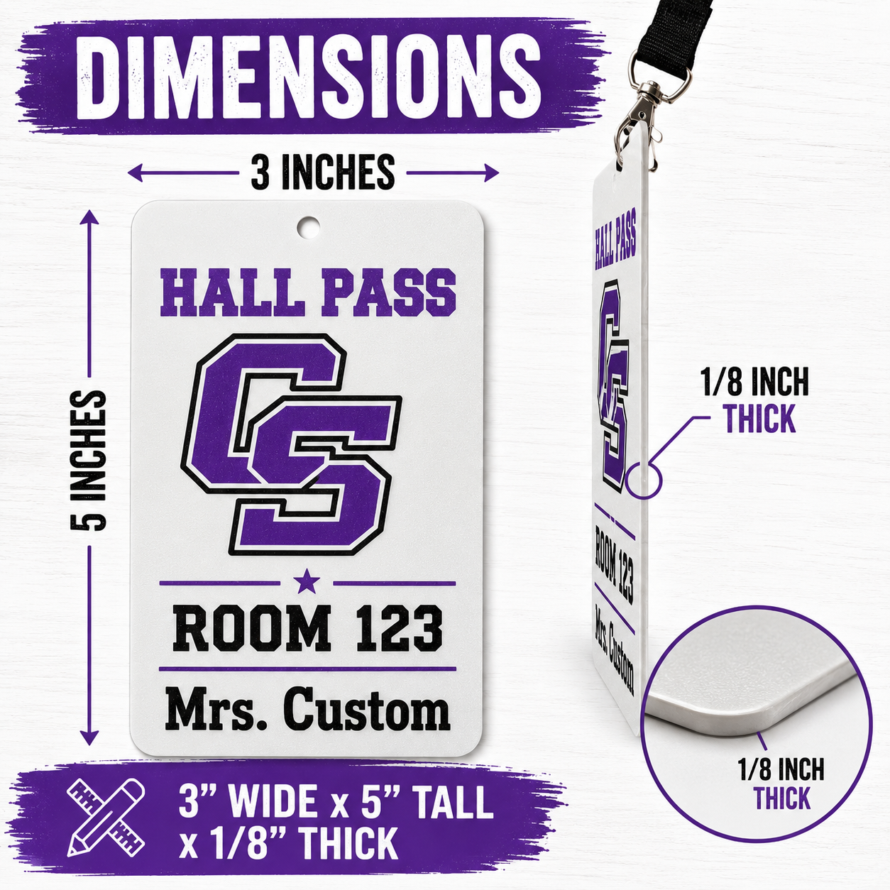 Custom Hall Pass | Personalized Teacher Pass with Lanyard | School Hall Pass | Classroom Pass | Custom School Logo | Full Color Printed