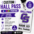 Custom Hall Pass | Personalized Teacher Pass with Lanyard | School Hall Pass | Classroom Pass | Custom School Logo | Full Color Printed